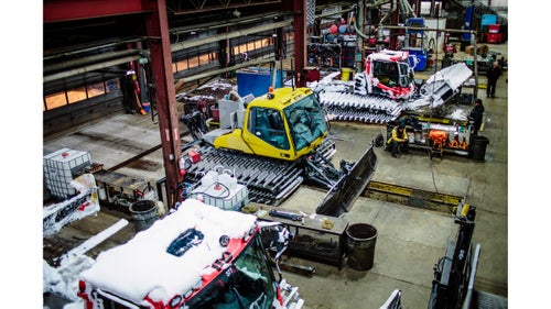 Out of sight, about halfway up Park City Resort, sits a massive warehouse where the snowcats are housed. Everything from prework meetings to oil changes happens in this garage.