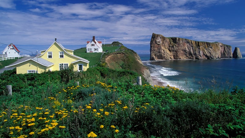 Perce Rock in the Gulf of Saint Lawrence on the tip of the Gaspe Peninsula.