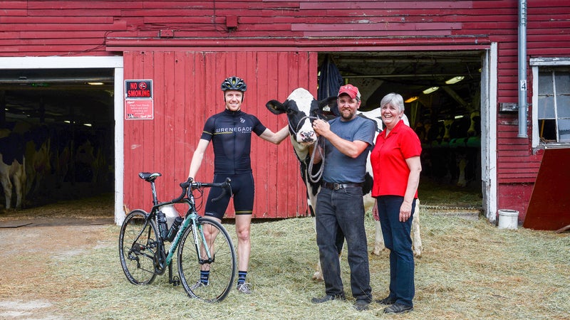Tyler Wren with two of the farmers Fork Fondo supports.