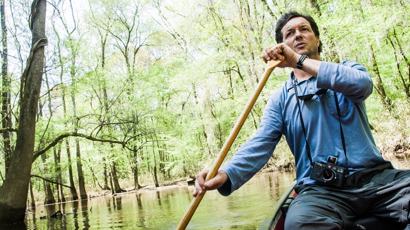 Paddling the Cedar Creek canoe trail in Congaree National Park, South Carolina.