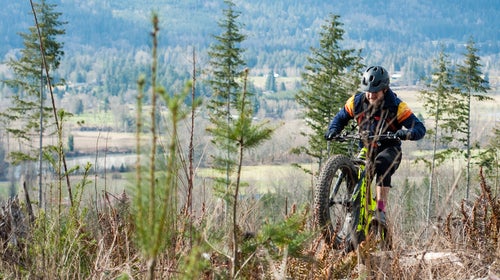 Ty hustles the Bulls Monster E FS up a trail in Washington. E-MTBs like this one assist your pedal by adding torque. You ride them just like normal bikes, just with more return from the effort you put in. The end result is that you can ride longer or harder, for less effort.