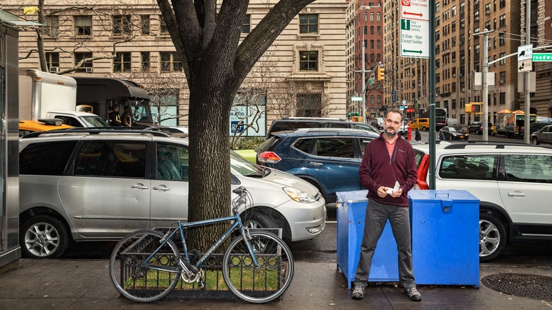 Haskell under the Bradford pear tree at 86th and Broadway in New York City