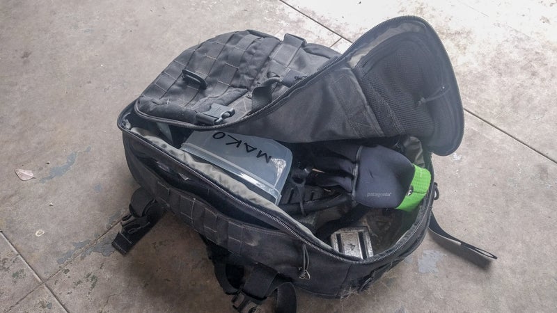 It's currently carrying my freediving gear, but you get the idea. This Maxpedition bag will swallow anything yet still fits under an airplane seat.