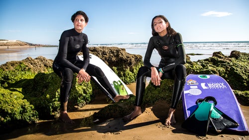 Leila Achir (left), 39, always wanted to try bodyboarding growing up, but her family never had the means. When her daughter Hiba Achir (right),14, took up bodyboarding six years ago, Achir decided to follow her into the waves. The mother-daughter duo are currently ranked fourth and third in the nation, respectively.