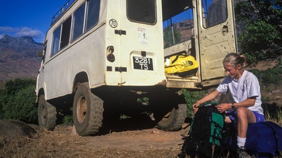 Gearing up during an all womans expedition in 1999 to establish a new route up the Tasranora Massif in Andrigintra National Park, Madagascar.