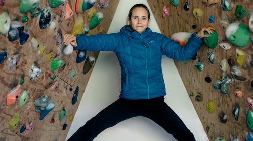 Her home climbing wall.