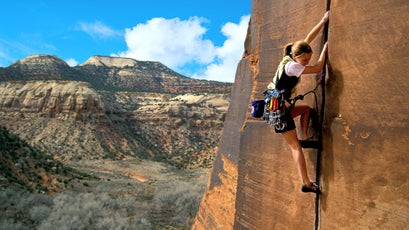 Beth Rodden climbing at Indian Creek, Utah, 2000.