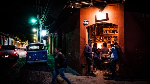 Eric Porter enjoys post-ride beers at the Porque No restaurant in Antigua. A Unesco World Heritage site, the city was founded in the 1500s and is surrounded by picturesque hills and volcanoes.