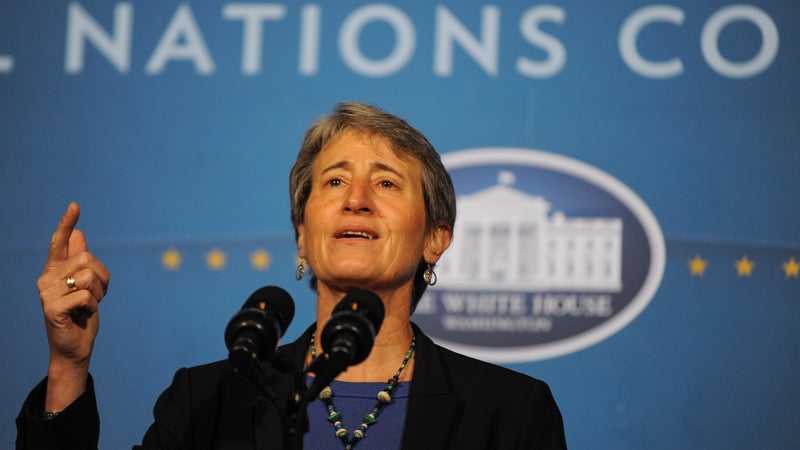 Jewell speaking at the 2013 White House Tribal Nations Conference.