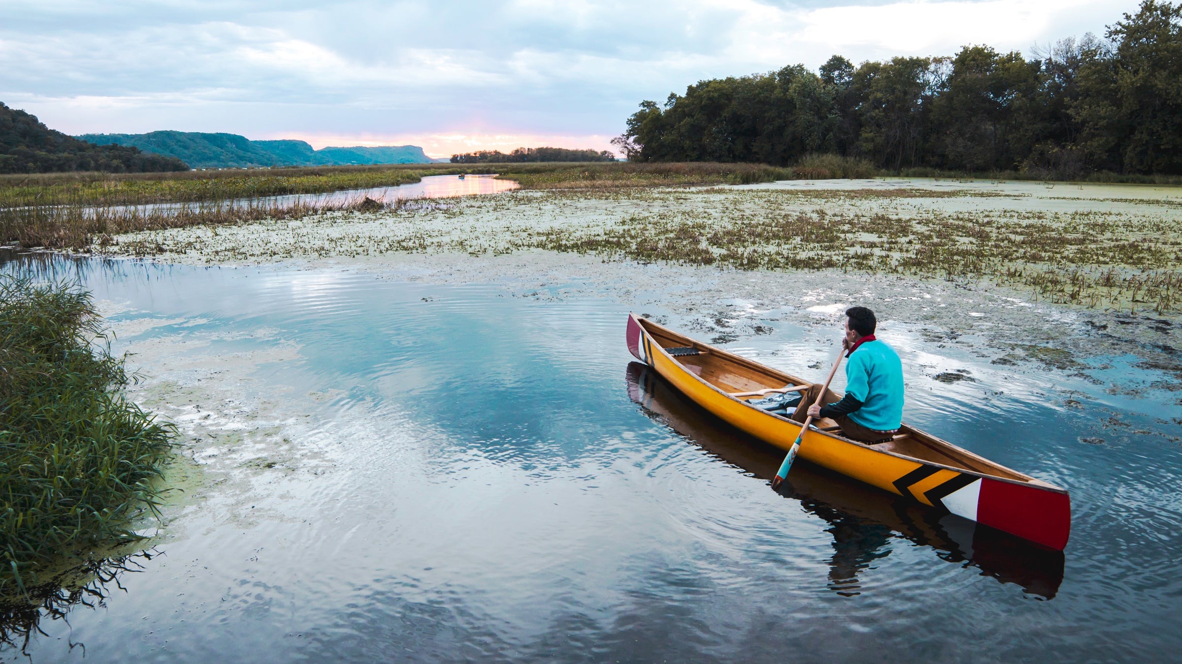 A traditional canoe constructed with modern materials.
