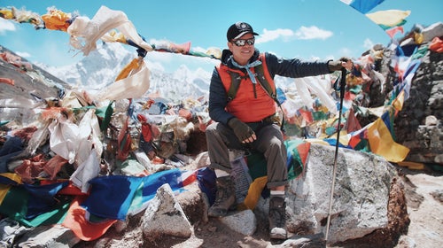Paul Oakenfold at the entrance to the Climbers Memorial in Chukpa Lare.