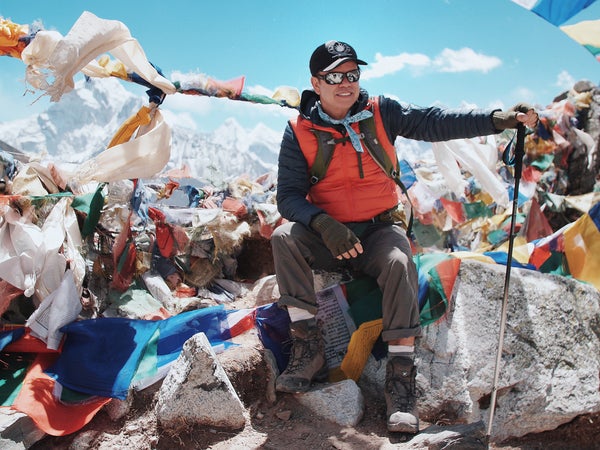 Paul Oakenfold at the entrance to the Climbers Memorial in Chukpa Lare.