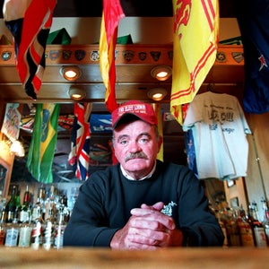 Tommy Leonard, bartender at the Eliot Lounge, photographed in 1996.