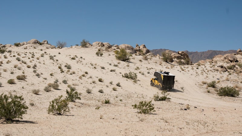 Off-road, the camper-equipped Nissan performs as well as other built trucks, thanks the trick Hellwig air suspension. It easily tackles rough terrain, but the vehicle's sheer size is ultimately a limiting factor.