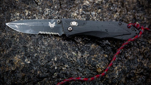 This Benchmade Ares Axis knife (now discontinued) has lived on Smith鈥檚 radio harness every day for more than ten years. He uses the straight edge to open medical packages and prepare food. The serrated edge is essential for cutting ropes and webbing at climbing anchors. The lanyard attaches to his vest and ensures the knife doesn鈥檛 fall off when he鈥檚 hanging below a helicopter.