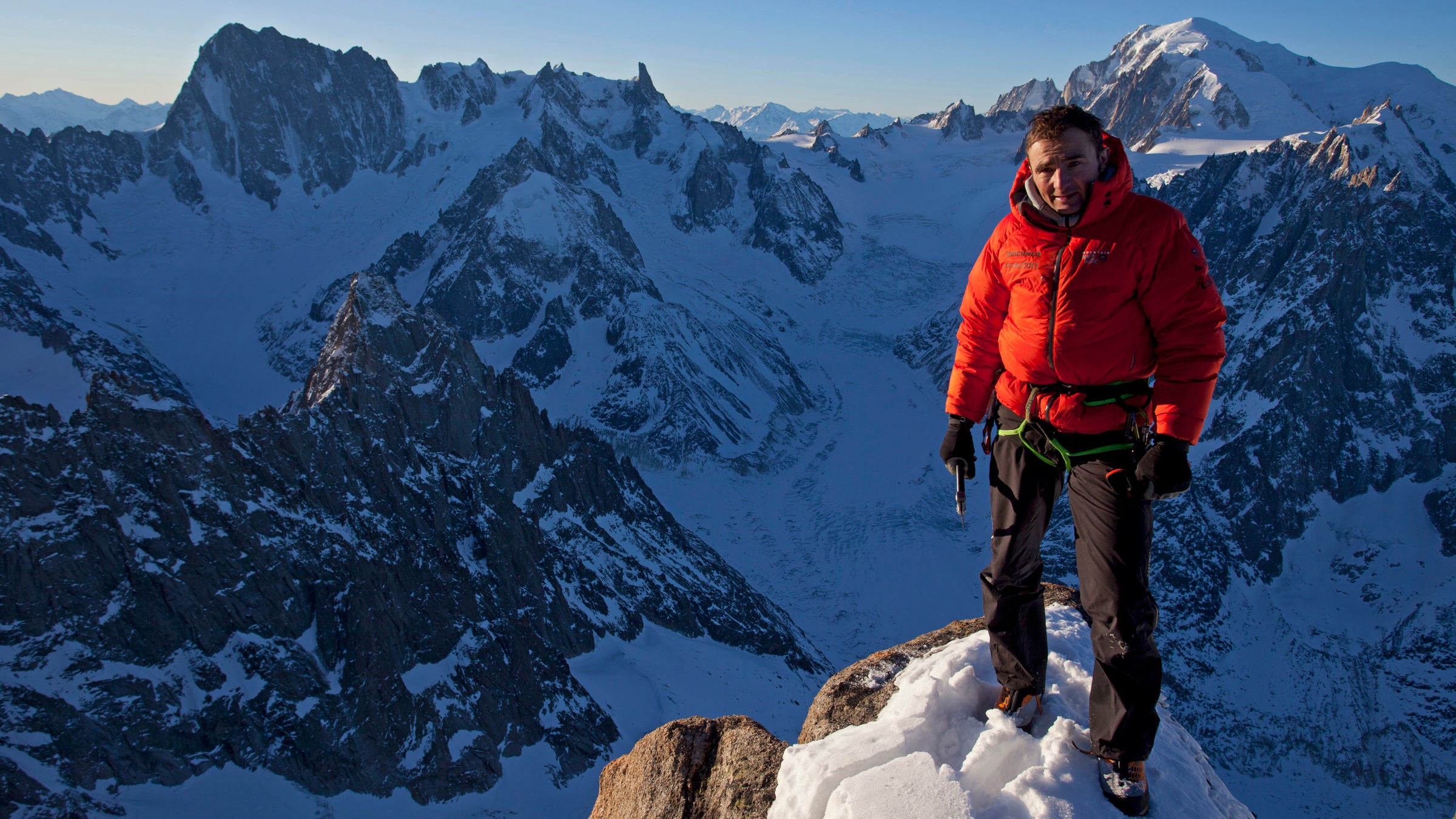 Ueli Steck on the summit of Les Drus in 2012.