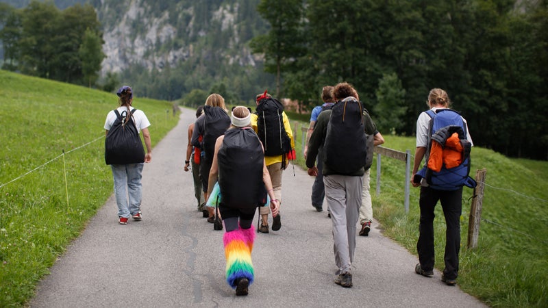 The crew reconvenes in the valley after jumping the High Nose on Swiss Day 2016.