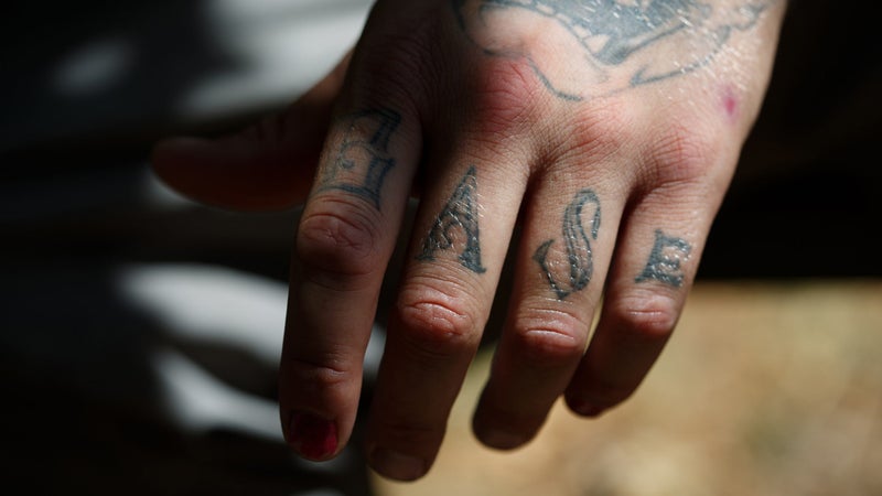 Alex Edbom's knuckle tattoo.