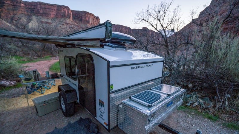 The trailer we tested included solar panels, as well as a Rhino Rack Foxwing 270-degree Awning and Zenith cargo box attached.