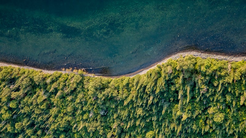 A view from above, where the Sibley Peninsula in Ontario meets Lake Superior's crystal edge.