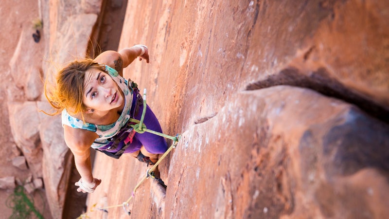Mercadi Carlson (@mersendyclimberson) on Miss Kitty Likes It That Way, a 5.11+ climb in Moab, Utah.