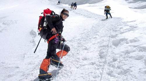 Lhakpa Sherpa makes her way up to Camp I on Everest's north side in 2004.