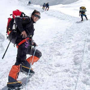 Lhakpa Sherpa makes her way up to Camp I on Everest's north side in 2004.