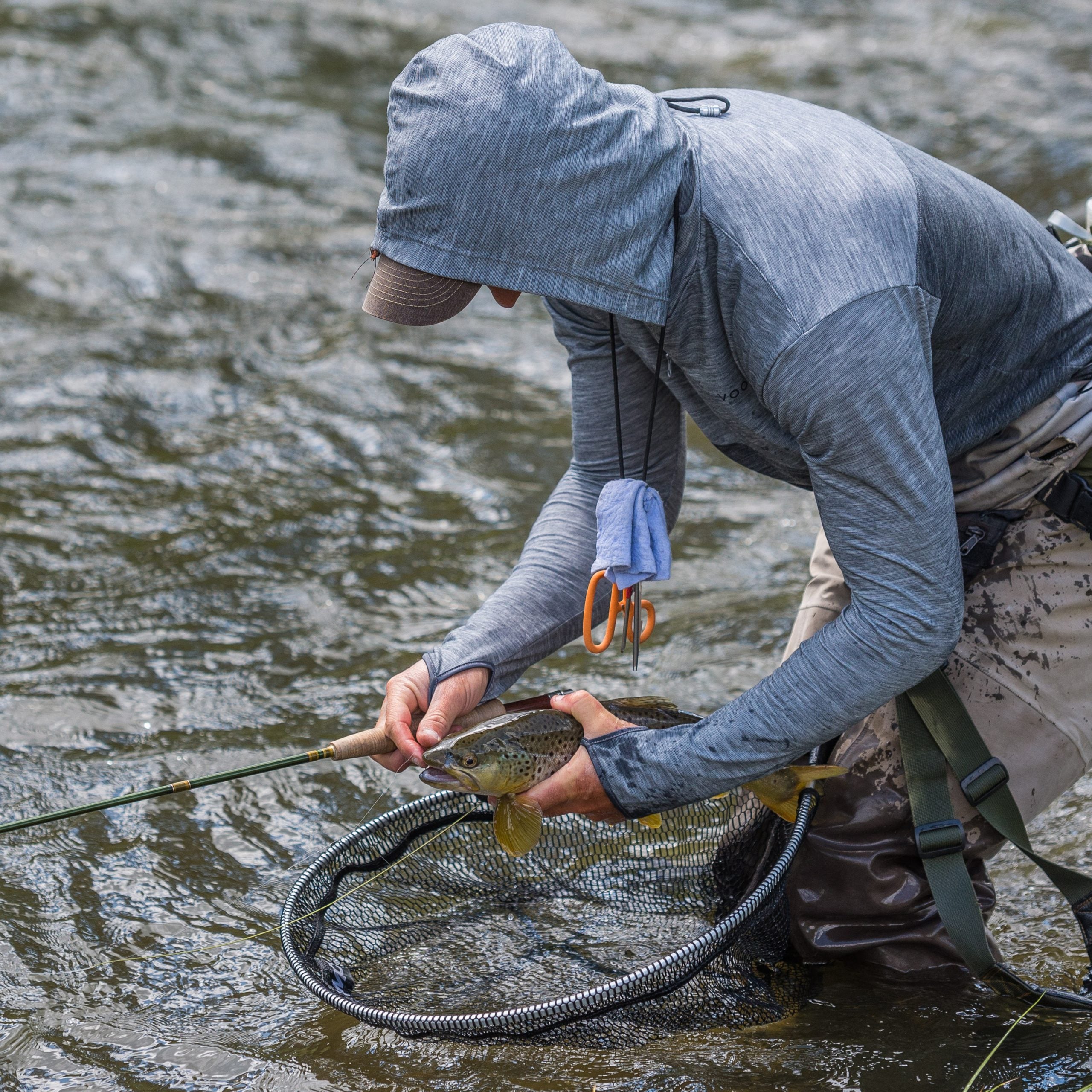 River Fly Fishing Hoodies for Men Large Gray 