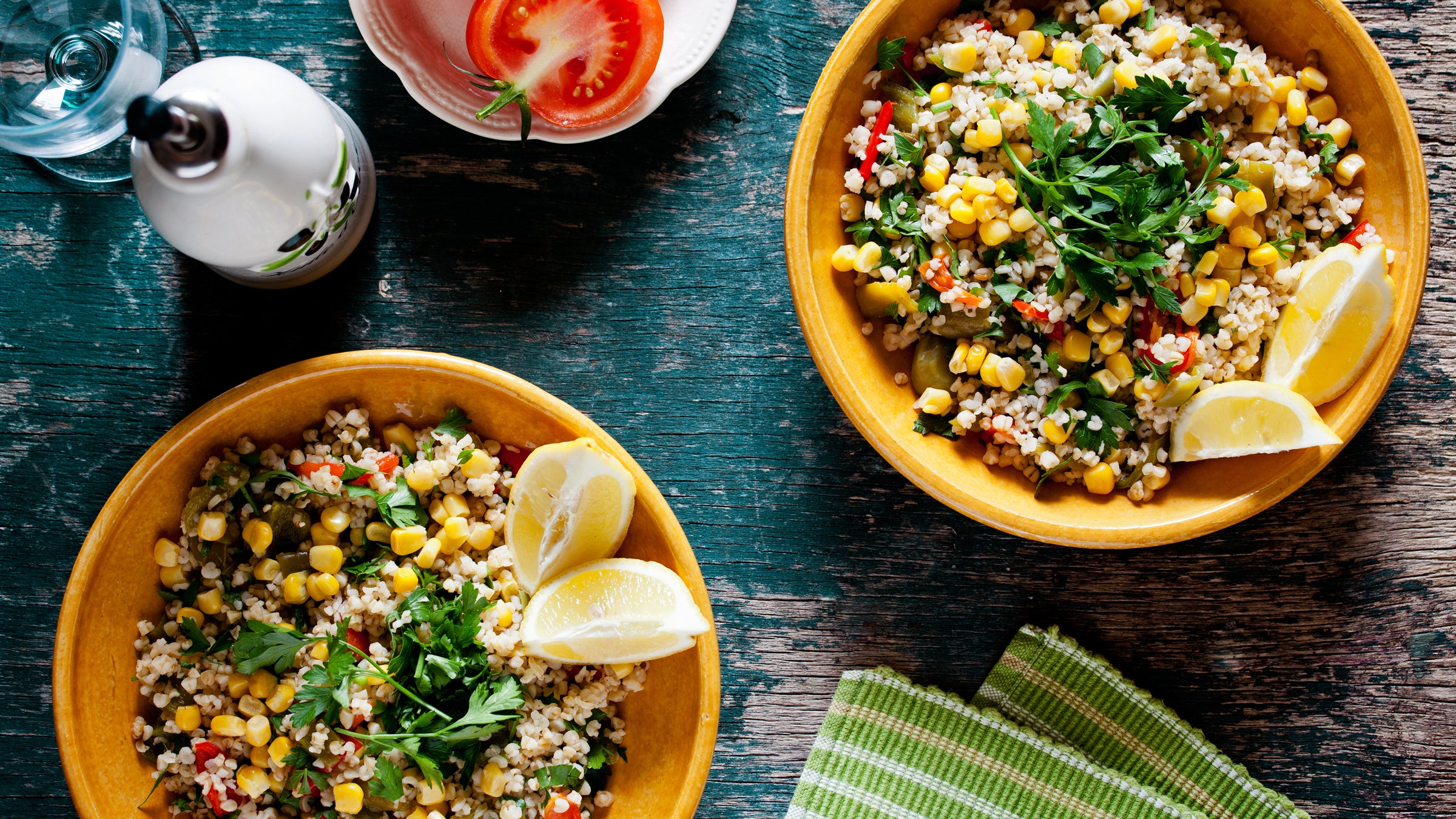 A summer bulgur salad with fresh vegetables.