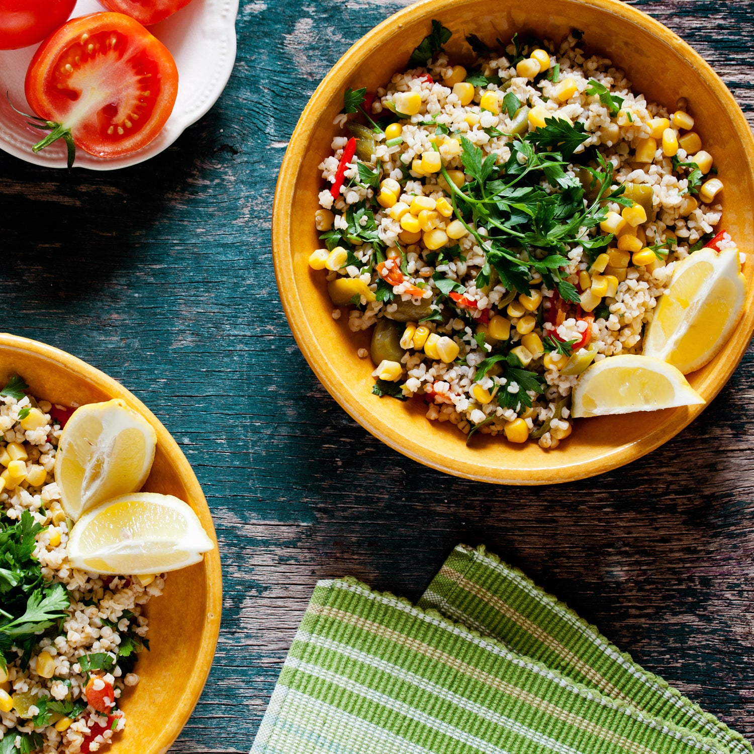 A summer bulgur salad with fresh vegetables