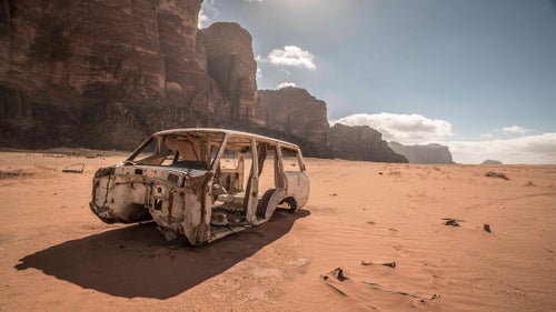The desert is hard on vehicles. In Wadi Rum, every usable part is salvaged well after its running life.