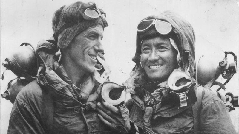 Tenzing Norgay with Edmund Hillary after making the first ascent of Mount Everest in 1953.