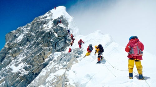 Climbers ascend the Hillary Step on May 21, 2012.