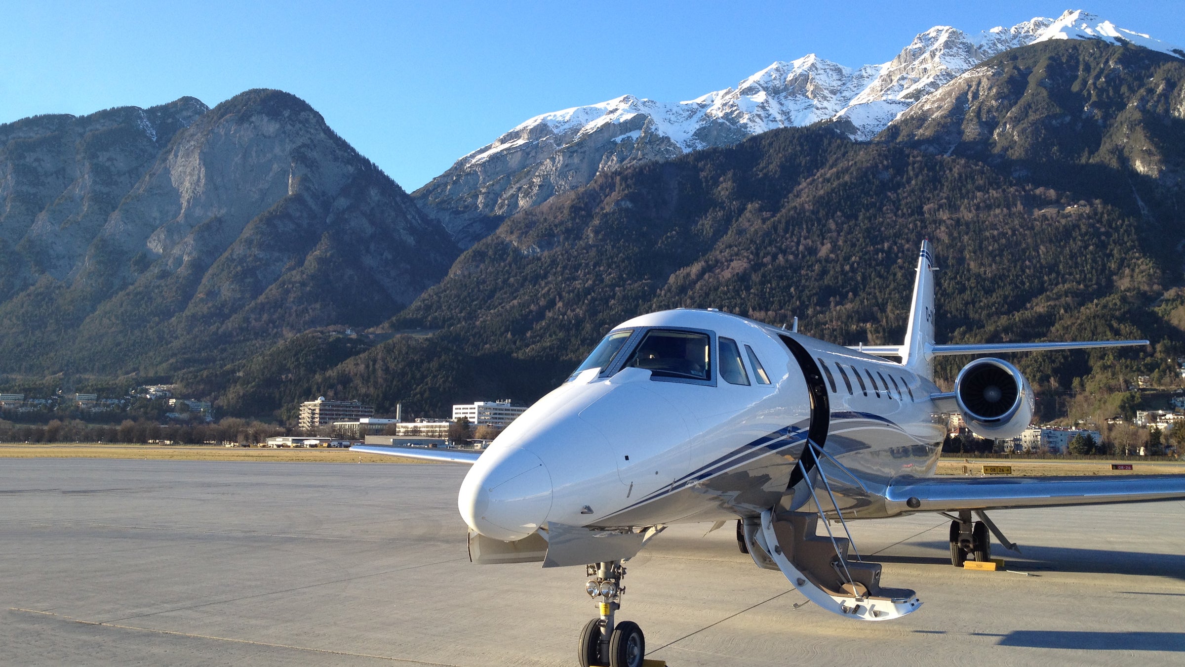 A private plane at the Sion Airport, Switzerland.