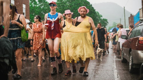 No one remembers how the tradition of dressing in drag for the annual Trail Days parade began, but it’s grown each year. At last year’s prom, a guy dressed in drag won the award of Prom Queen—a highly coveted title on the trail. Pouring rain had little effect on this year’s couture, which included poodle skirts, tutus, and dozens of men each wearing a Romphim, the viral sensation conceived by four Northwestern University undergraduates earlier this year.