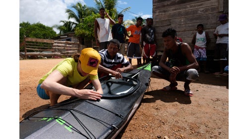 We assembled the foldable sea kayaks with some local assistance in Puerto Cabezas before hitting the water.