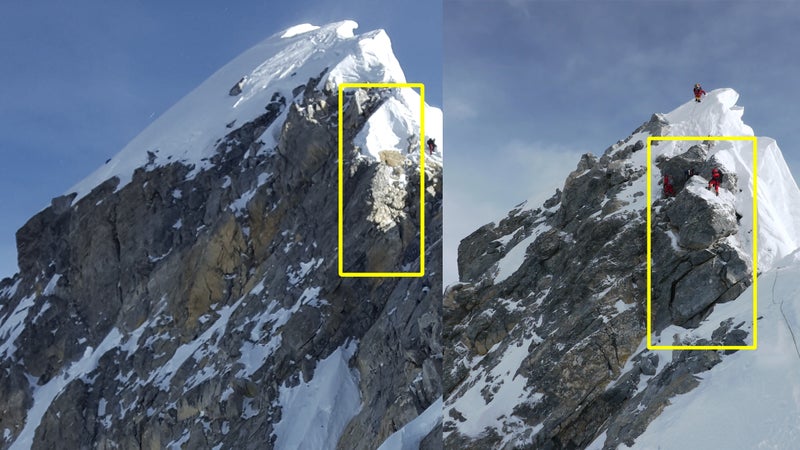 Left: The Hillary Step in 2017. Right: The Hillary Step in 2011.