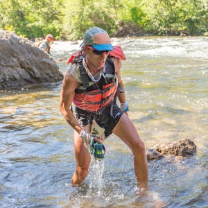 Jim Walmsley crossing the Rucky Chucky river at the 2016 Western States 100.