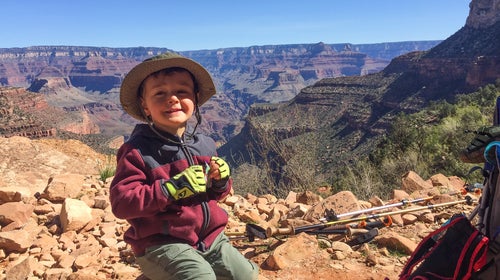 Sammy Hartley eating his favorite hiking power food—gummy cows.