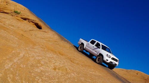A stock Toyota Tacoma TRD Pro completes Moab's Hell's Revenge. The TRD Pro is basically an appearance package, but does functionally add excellent BF Goodrich K02 all-terrain tires.