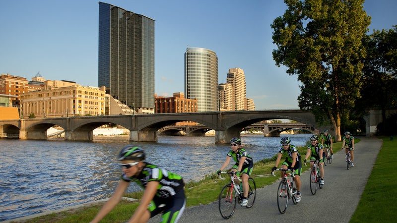 The Grand River Edges trail is a popular trail along the downtown stretch of the Grand River.