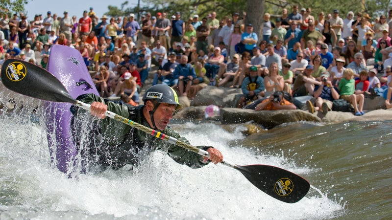 Eric Jackson competes at the Reno Riverfestival held along the Truckee River in the center of town.