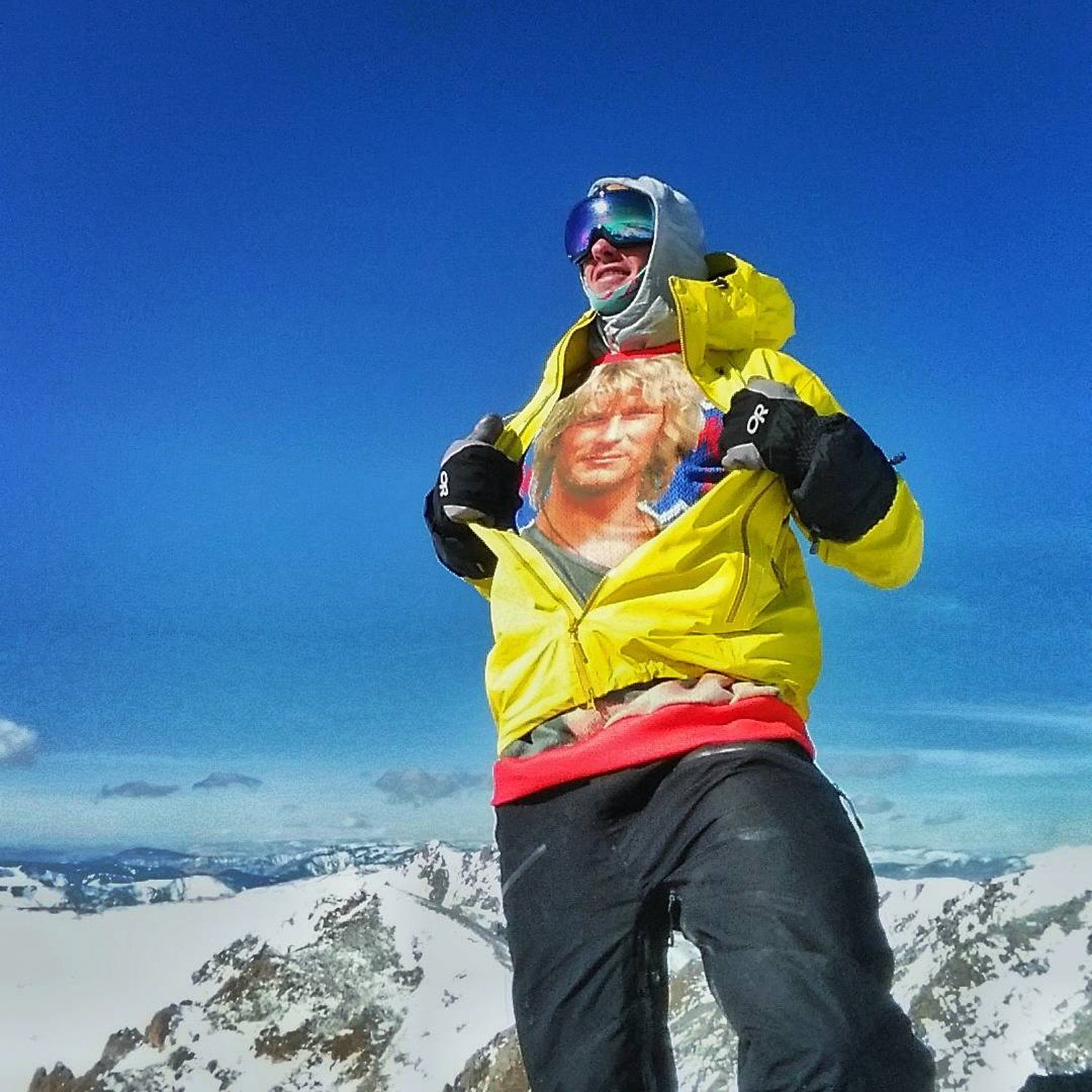 Jespersen summited Mt. Massive on Super Bowl Sunday, which he celebrated with a Point Break themed sweatshirt.