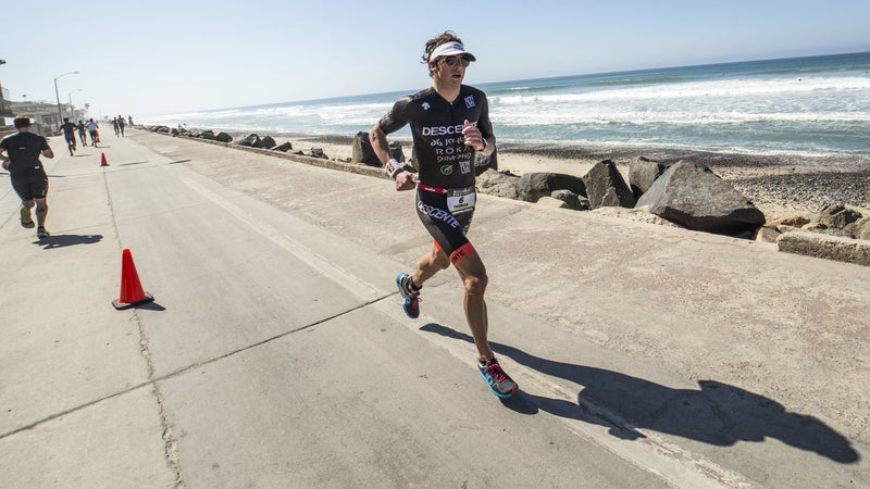 Jesse Thomas competes at the 2016 Iron Man 70.3 in Oceanside, California.