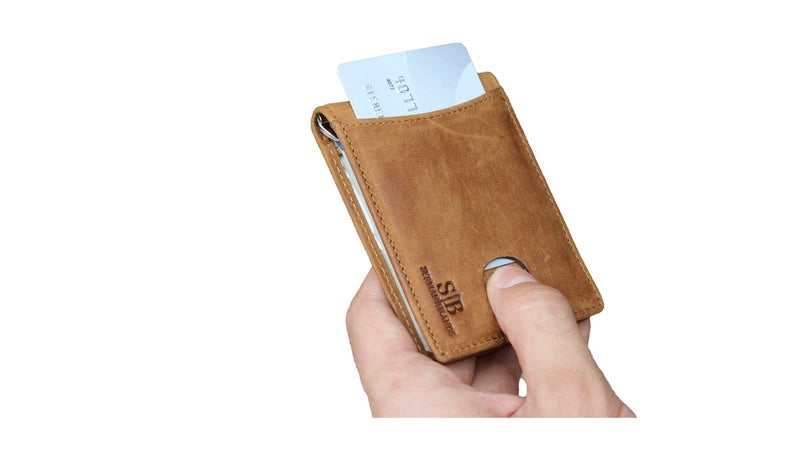 Hammer Anvil Minimalist Front Pocket Wallet RFID Blocking Thin Leather Card  Case