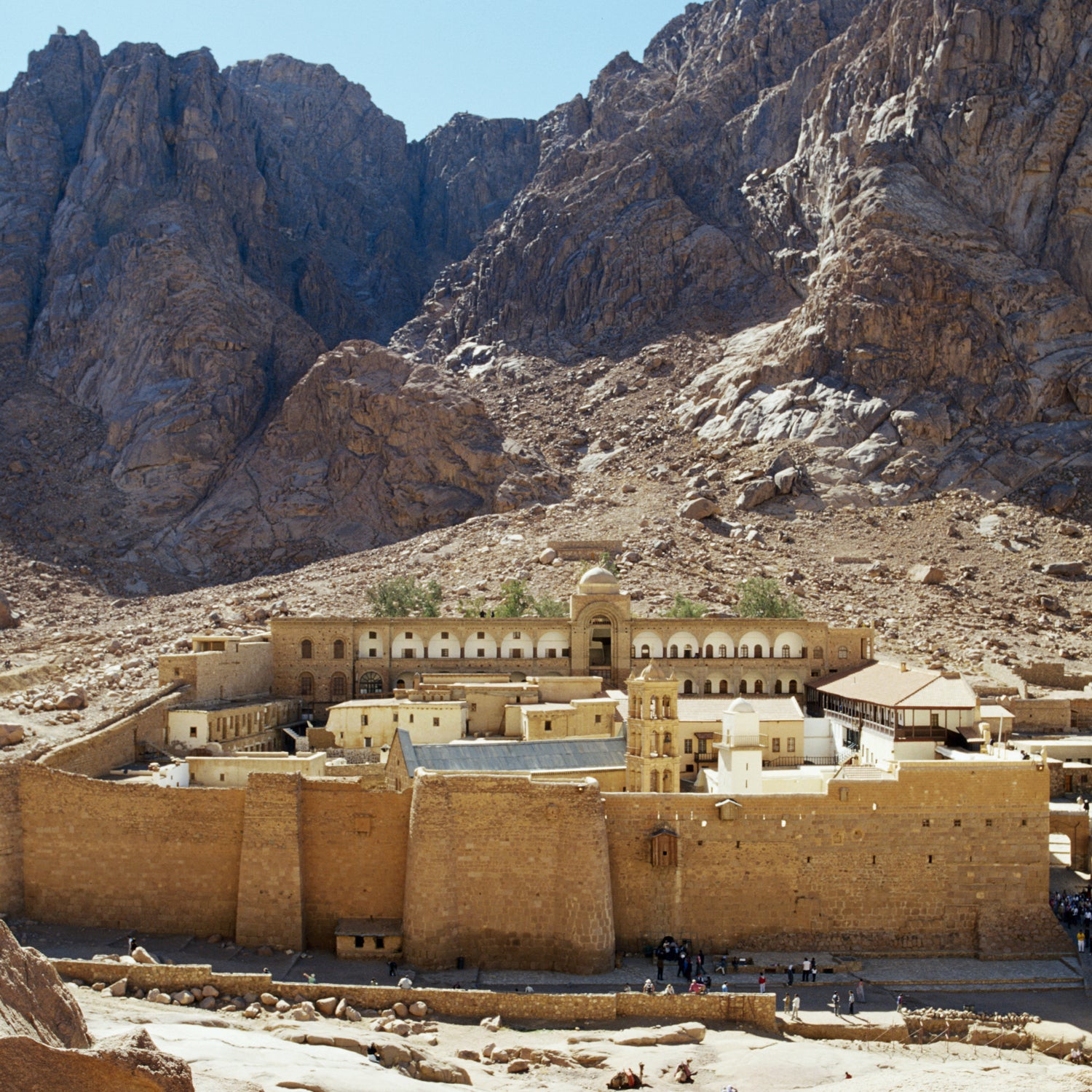 St. Catherine's Monastery and Mount Sinai in Egypt, as seen from the Sinai Trail.