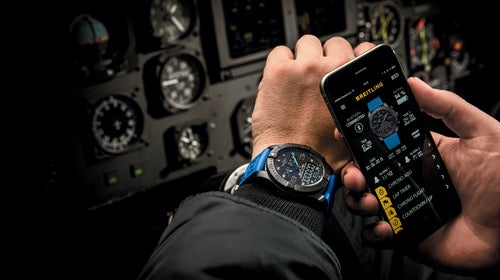 Breitling's Exospace B55 features flight time logs, world time zones, multiple alarms, and countdown timers.