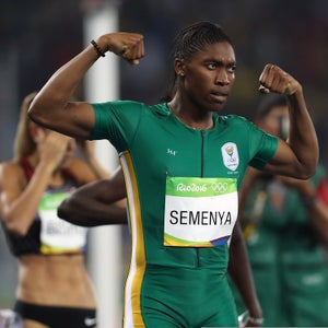 South Africa's Caster Semenya celebrates victory in the women's 800m final at the Rio Olympics Games, Brazil.