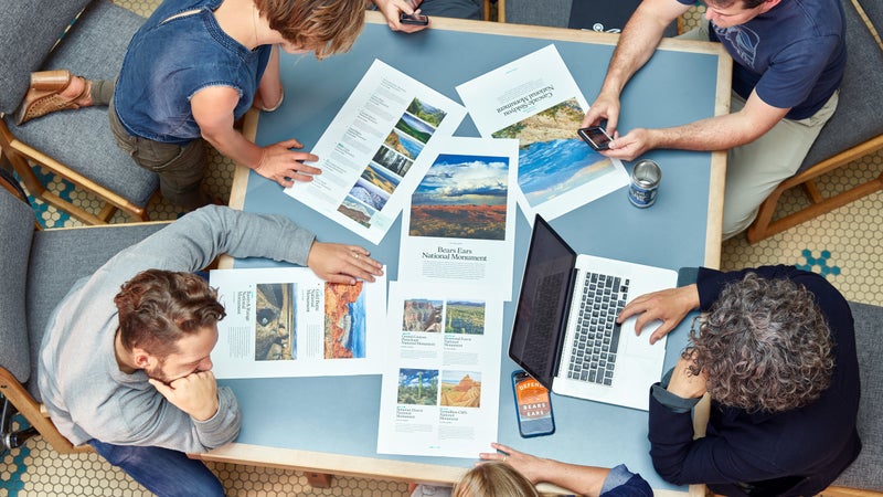 Members of Patagonia’s marketing and environmental-activism teams reviewing monuments threatened by the Trump administration.