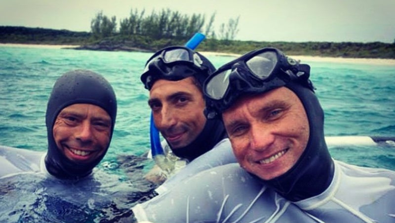 Stephen Keenan, far right, with friends in May 2015.